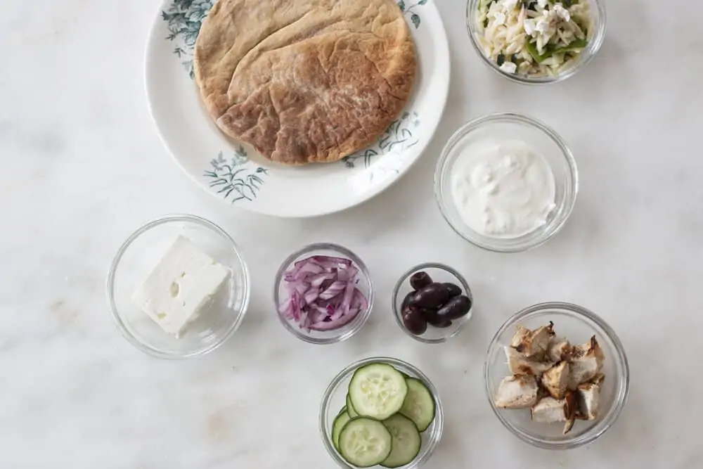 top view of ingredients for Chicken Pita 