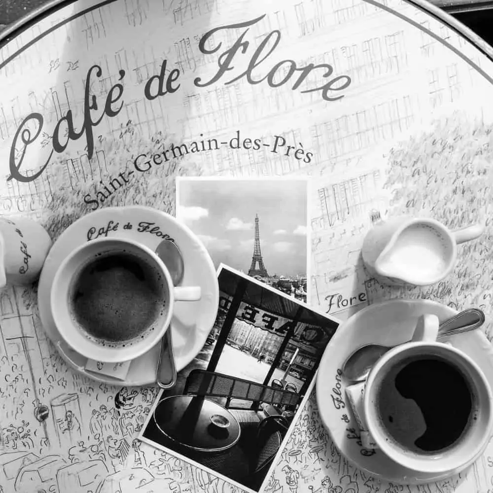 cafe de flore paris black and white photograph