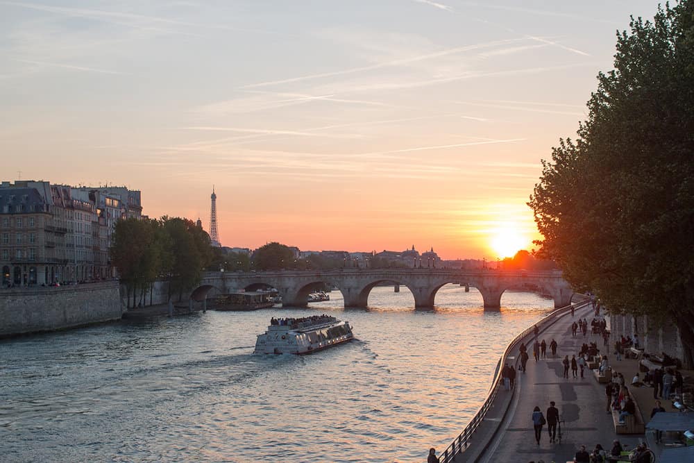 Paris sunset on the Seine in the spring 