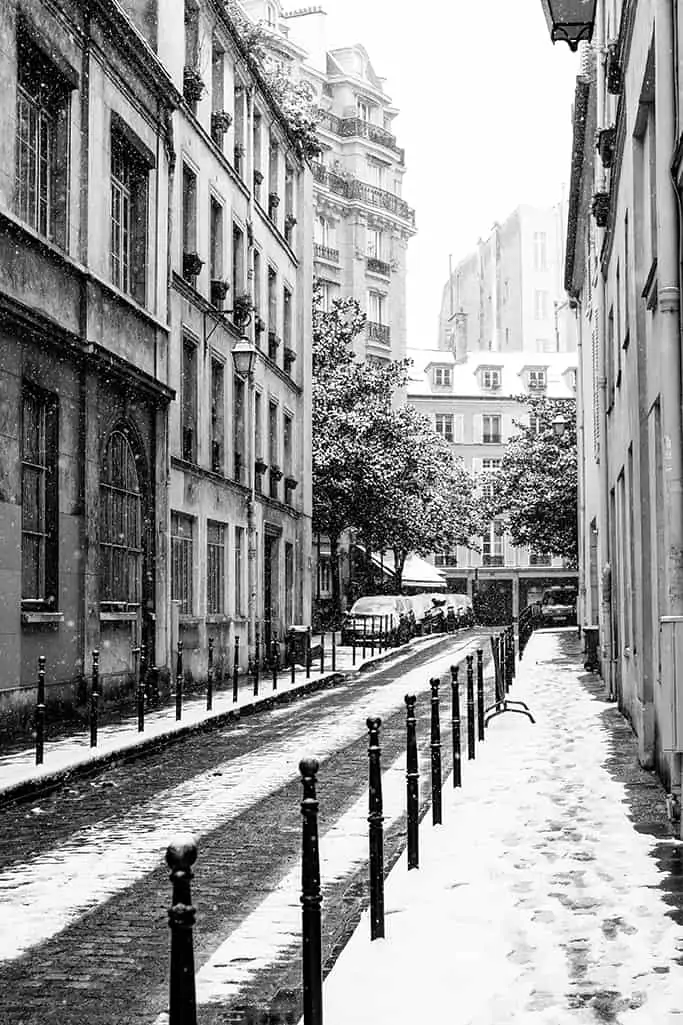 paris street covered in snow @rebeccaplotnick