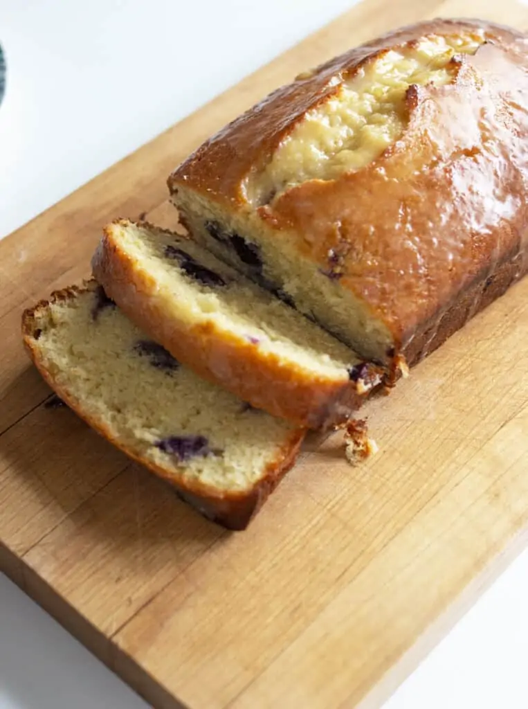 lemon yogurt loaf with two slices