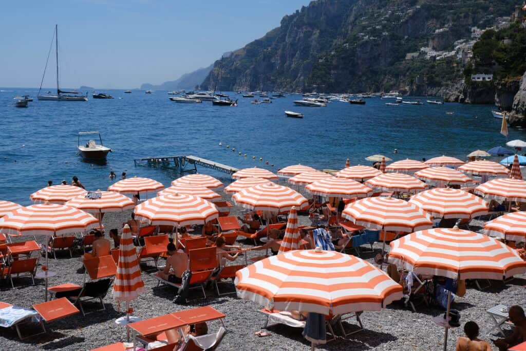 shore of the Positano Arenzio with beach umbrella 