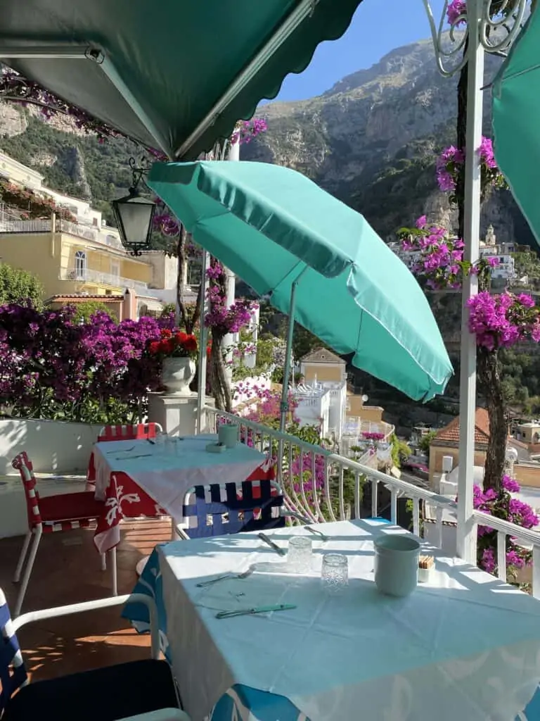 umbrella in the outdoor dining for Amalfi Coast Guide