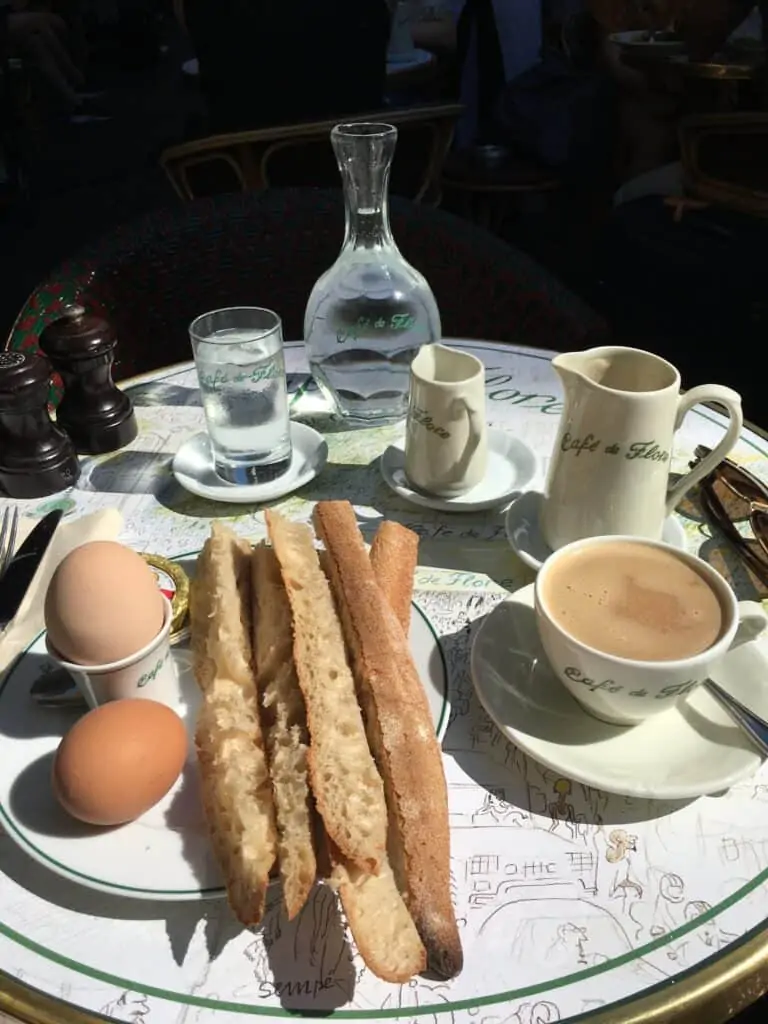 frenchify your breakfast with baguette, coffee, and egg