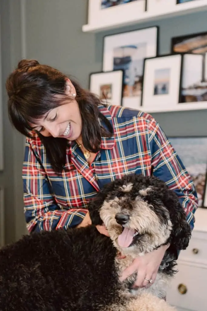 Everyday Parisian with her dog in pajamas