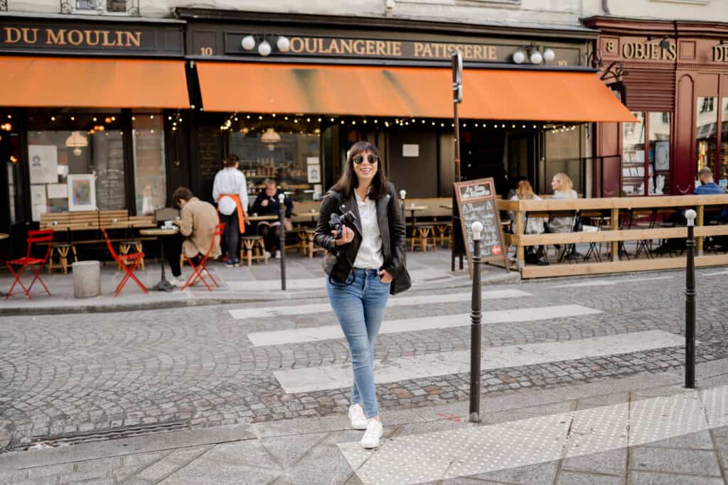 Madewell leather jacket perfect for spring weather in Paris wearing a size medium