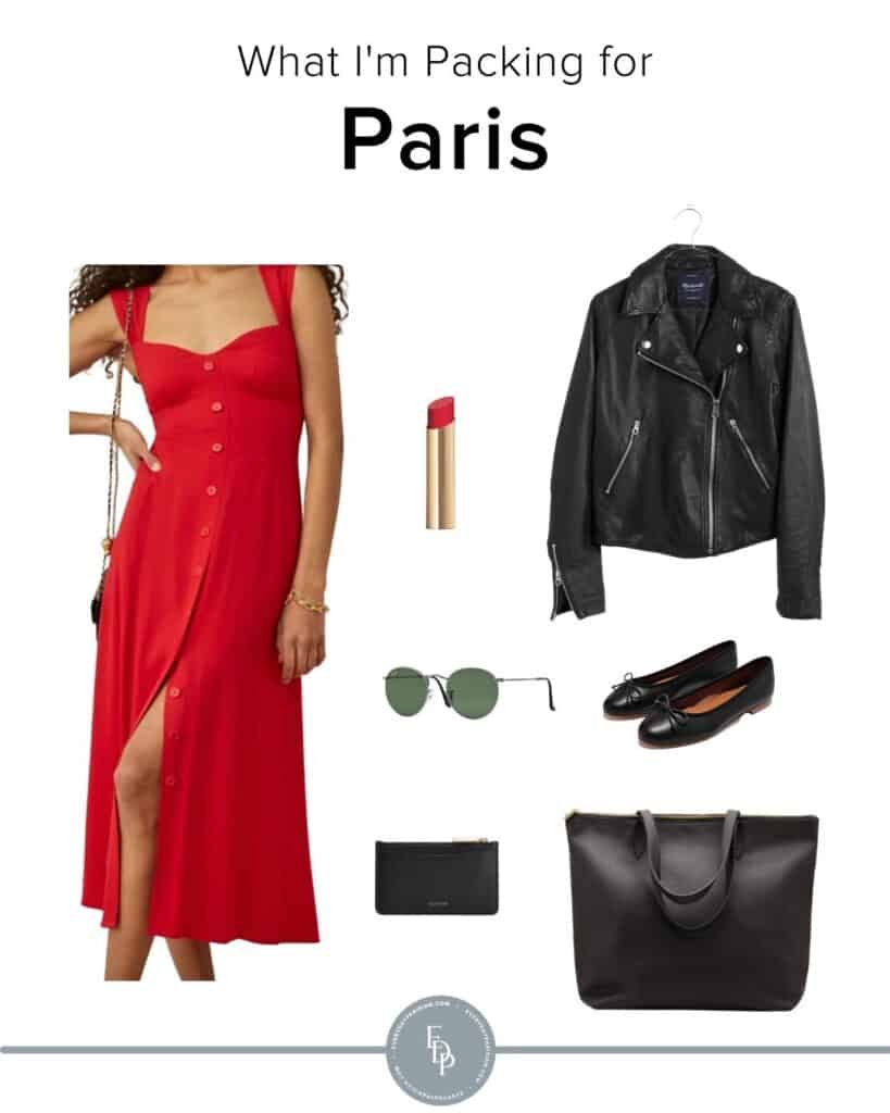 Paris red dress reformation Spring outfit 