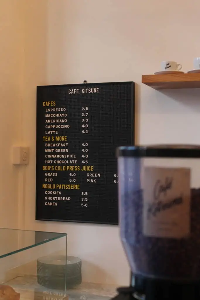 coffee menu cafe kitsune paris 