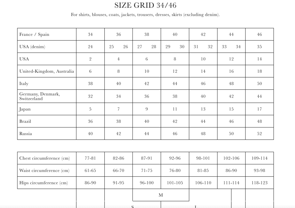 Levi skirt store size guide