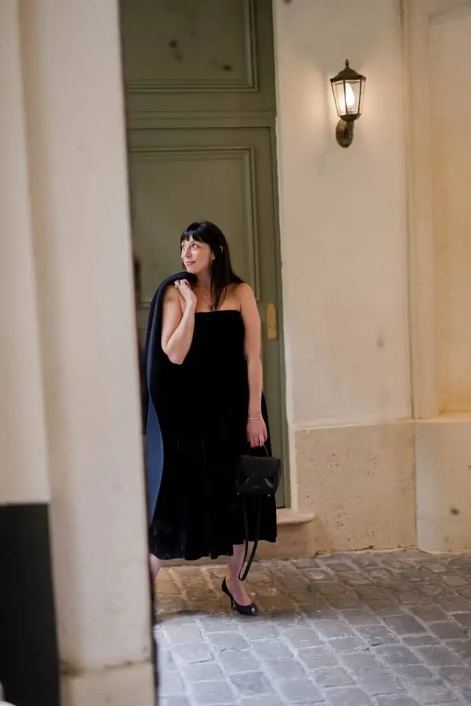 little black dress in winter paris 