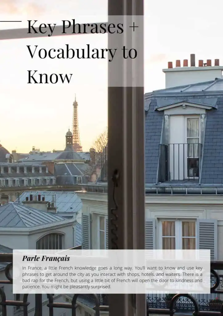 key phrases and vocabulary to know for Paris 