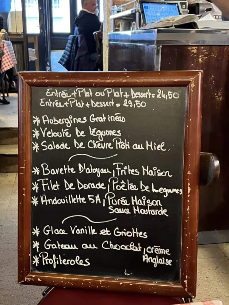 chez fernand chalkboard menu Paris 