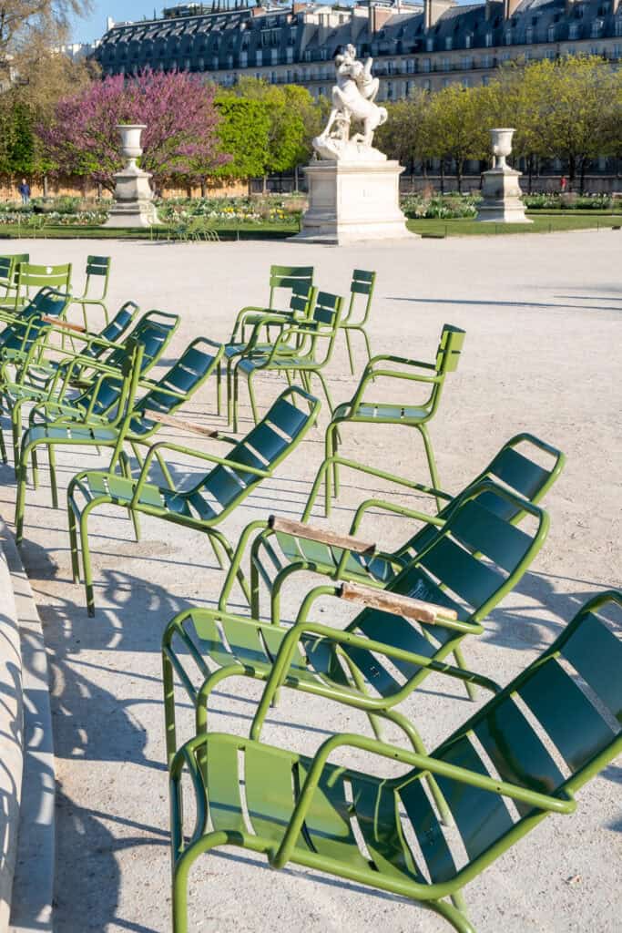 Tuileries garden green chairs Paris 