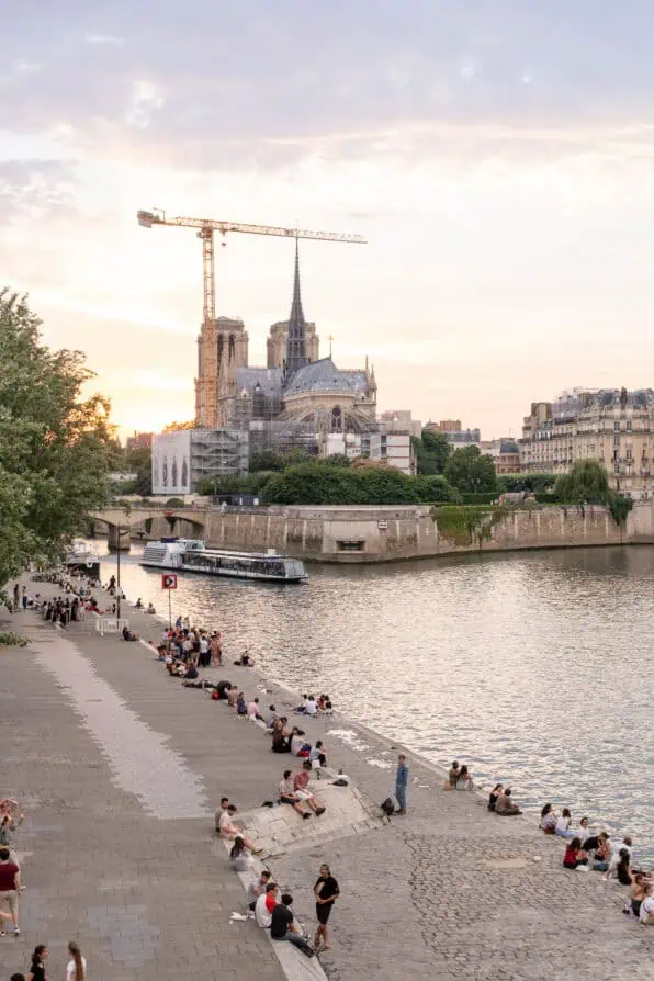 Paris picnic on the banks of the Seine overlooking Notre Dame