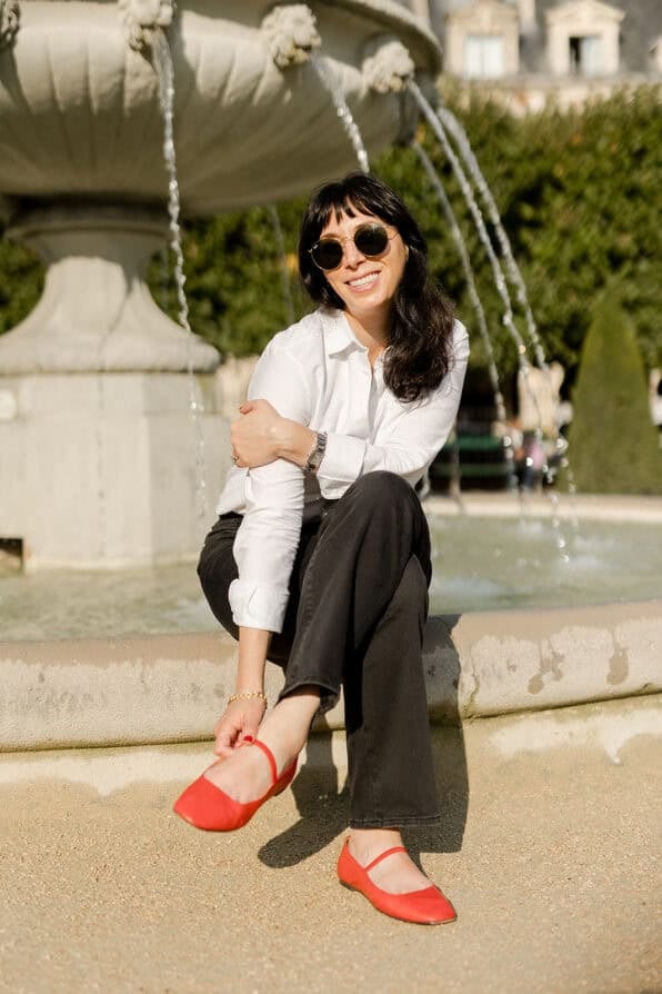 white button down and red flats Paris September outfits