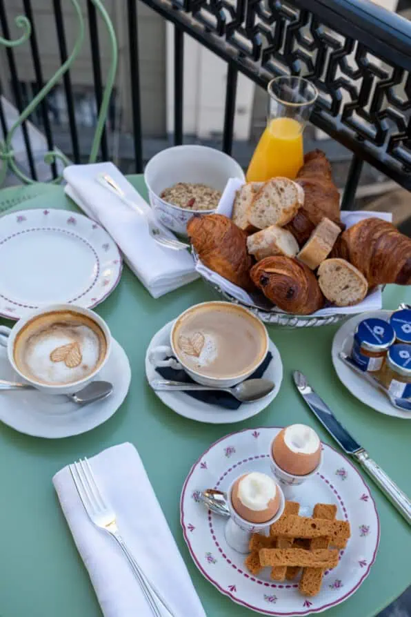 breakfast on the balcony at Grand Mazarin Paris in the Marais