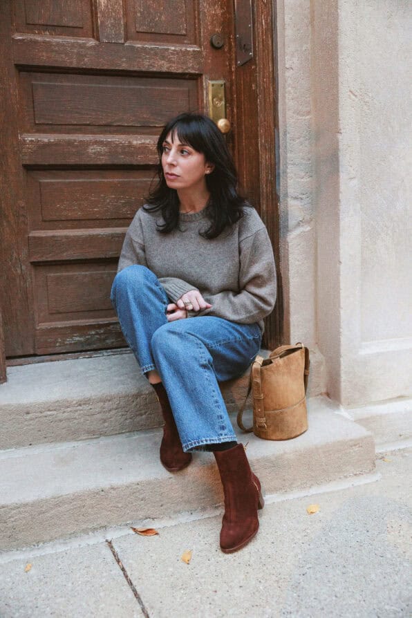 frame denim sweater and jeans