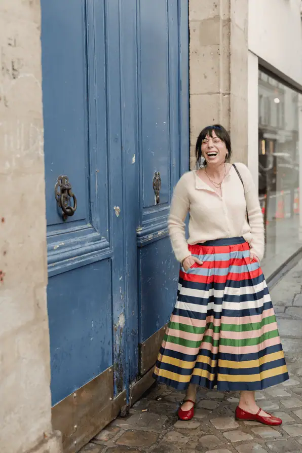 Paris spring outfit Boden striped skirt