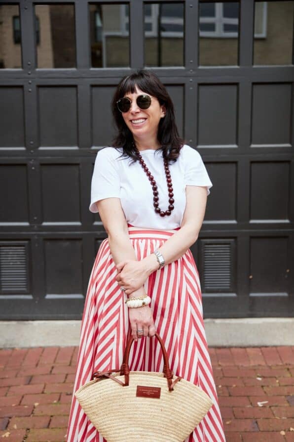 Sézane striped skirt and basket bag 
