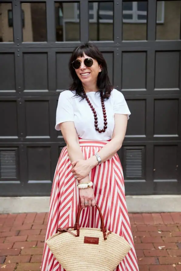 Sézane striped skirt and basket bag