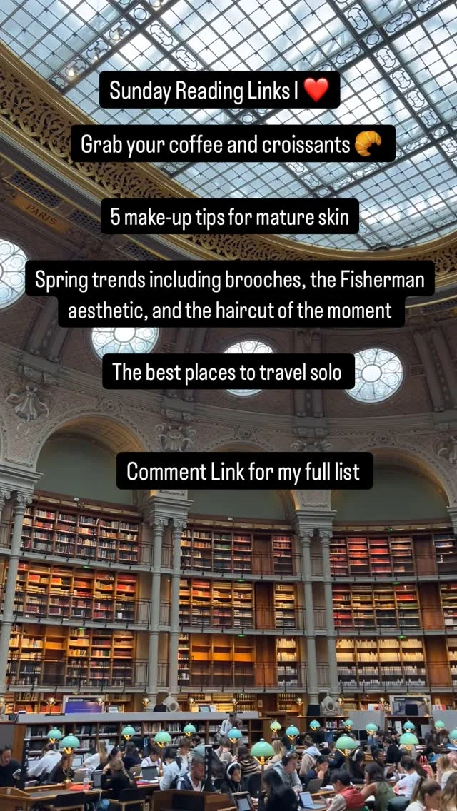 I hope you are having a great weekend! Sunday reading is up on the blog with links I love. ❤️ Grab your coffee and croissants. 🥐 

Some of my favorites include:

Makeup tips for mature skin
Nobody Wants This Season 2 is happening
Spring trends including brooches, the fisherman aesthetic, and the haircut of the moment 

Comment LINK for the full list

#everydayparisian #sundaysinparis #francophile